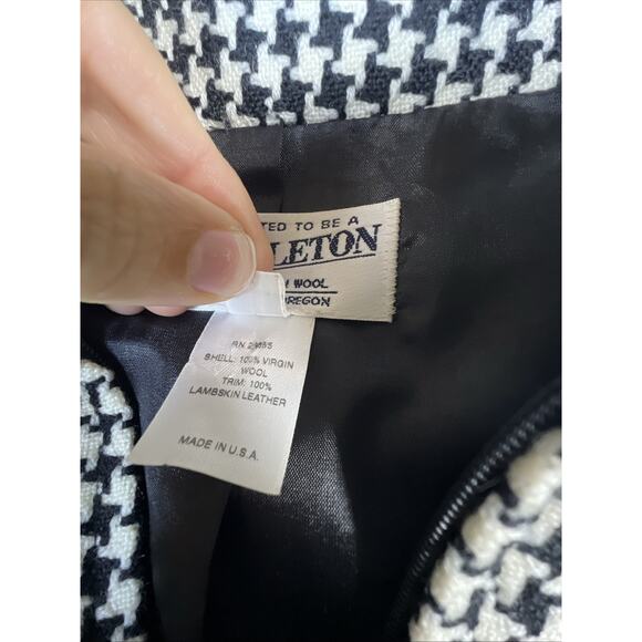 Pendleton Women's Vintage Houndstooth leather trim Zip wool Blazer Jacket 14 - Picture 8 of 12